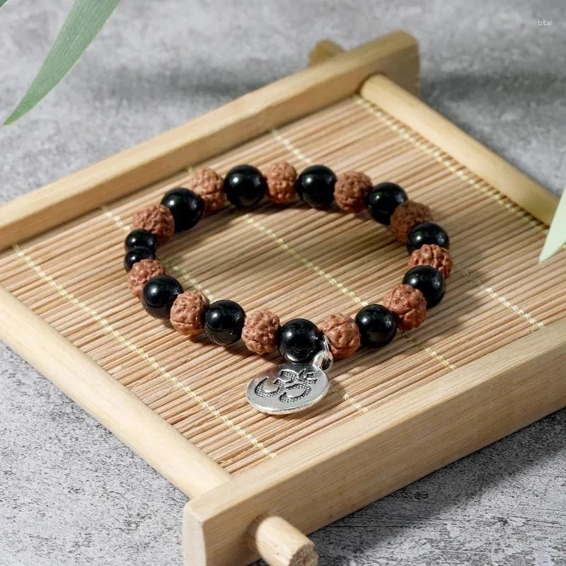 Strand OAIITE 8mm Natural High Quality Black Agate Dragon Pendant Bodhi Bracelet Men's And Women's Yoga Meditation Balance Jewelry