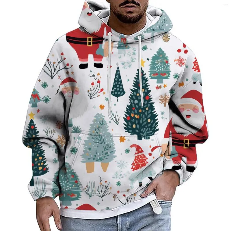 Hoodies masculinos estilo lazer impressão de natal pulôver com capuz manga longa moletom com capuz roupas folclóricas camisa diária