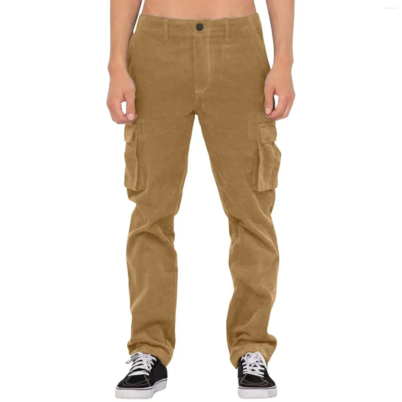 Pantalons pour hommes Hommes Casual Corduroy Solide Lâche Quatre Saisons Taille Haute Multi Poches Cargo Qualité Mode Mâle