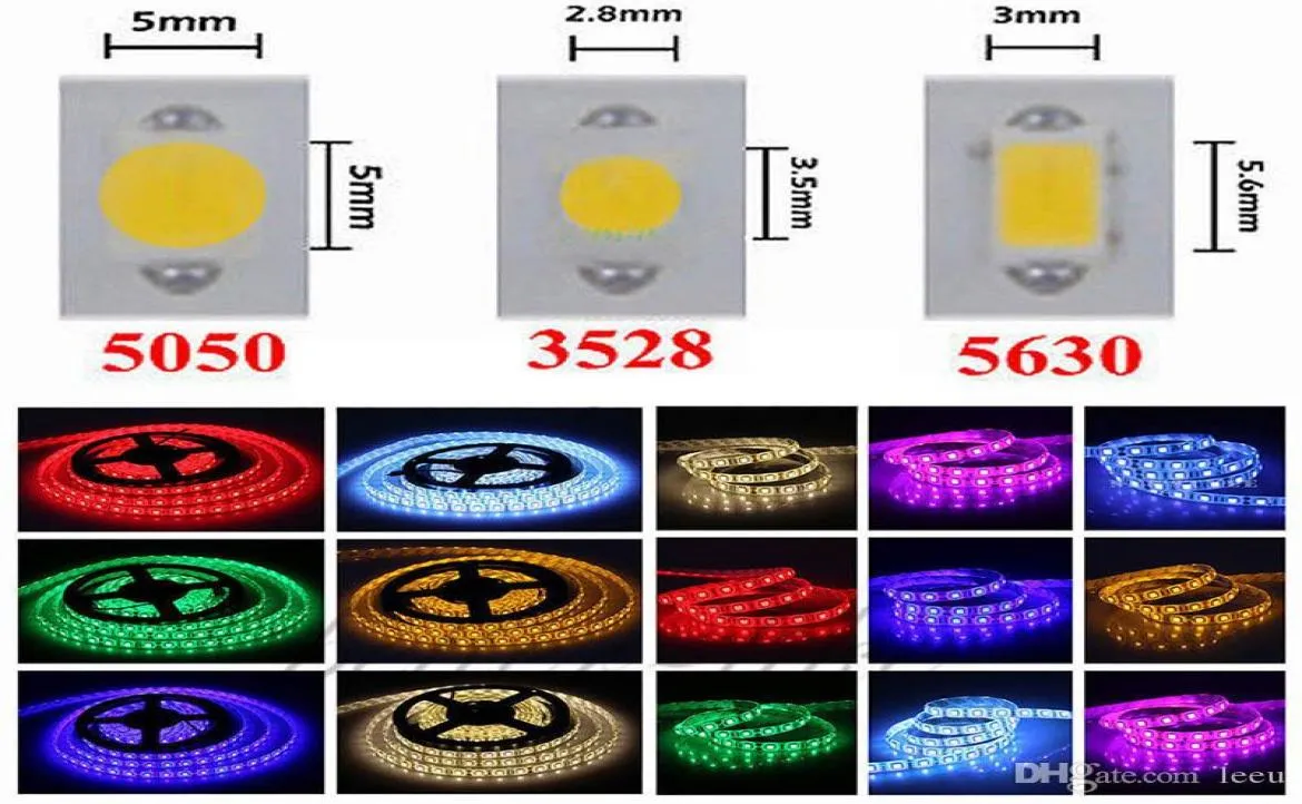 High Birght 5M 5050 3528 5630 Led Strips Light Warm Pure White Red Green RGB Flexible 5M Roll 300 Leds 12V outdoor Ribbon4675226