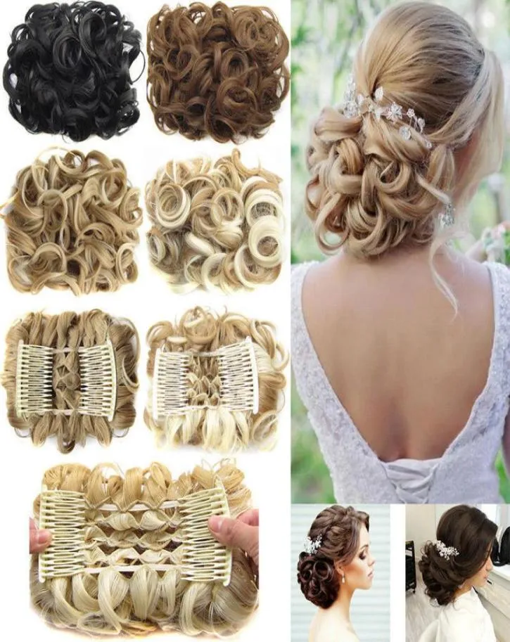 Fashion 16colors Short Synthetic Hair Big Chignon Two Plastic Comb Clips In Extension Hairpiece Accessories3558081