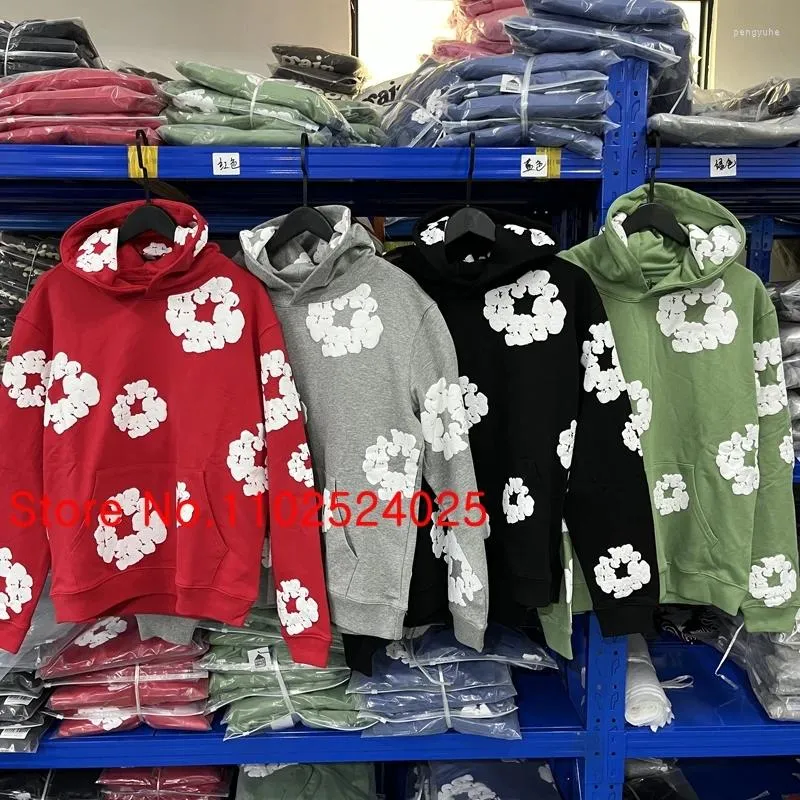 Męskie bluzy z kapturem Realu gotowe łzy kapok pianki nadruk wielokolorowy pullover moda moda w całości dżinsowa bluza z kapturem unisex