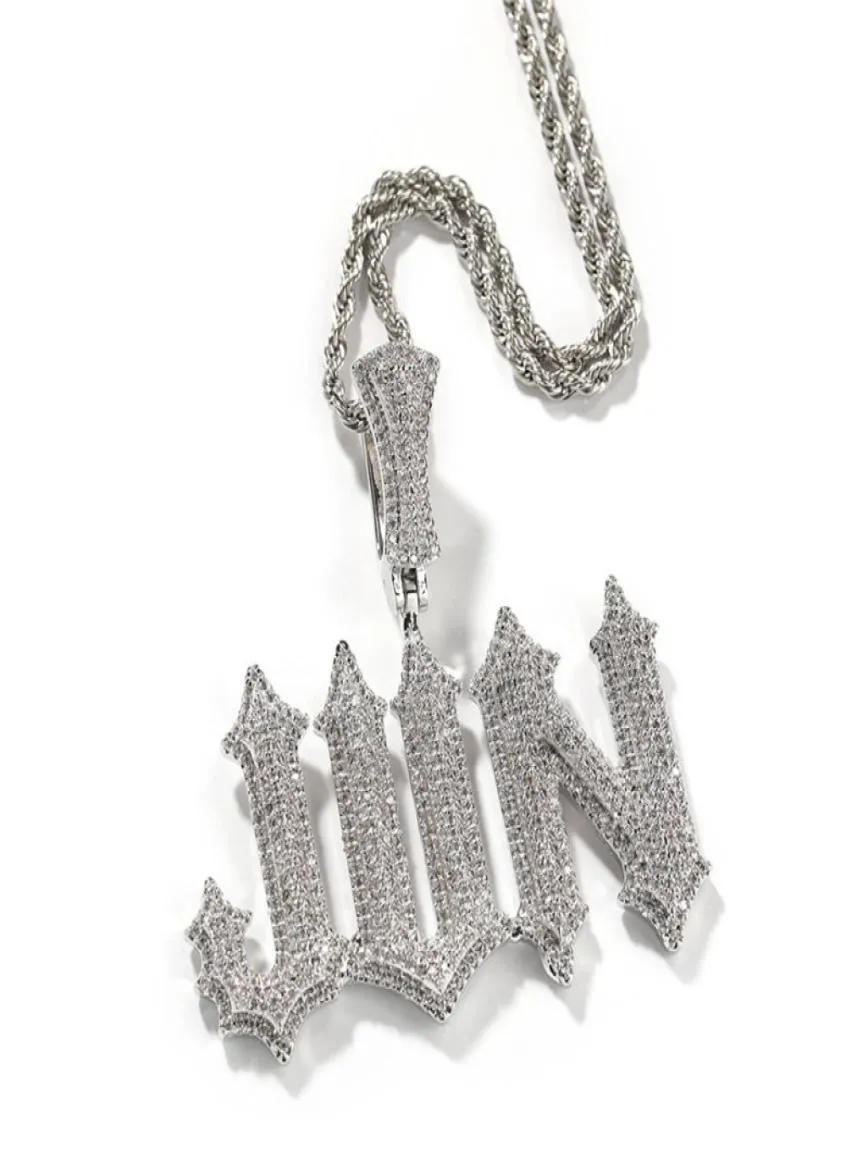 Hip Hop Diamante Carta Pingente Colar Nome Personalizado Pingentes Banhado A Ouro Prata Mens Bling Jóias Gift7239357