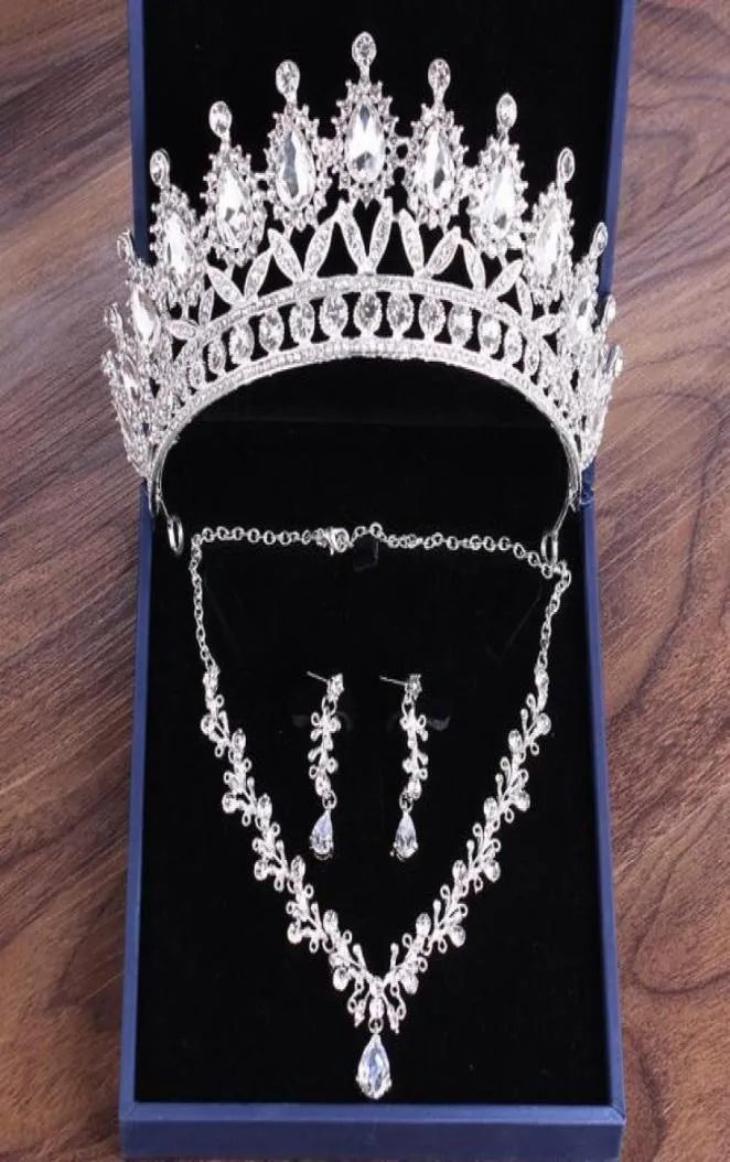 Designer smycken bröllopsfest tillbehör brudhuvudstycken kronhalsband örhänge set diamant glänsande pannband födelsedagshow pho2867111