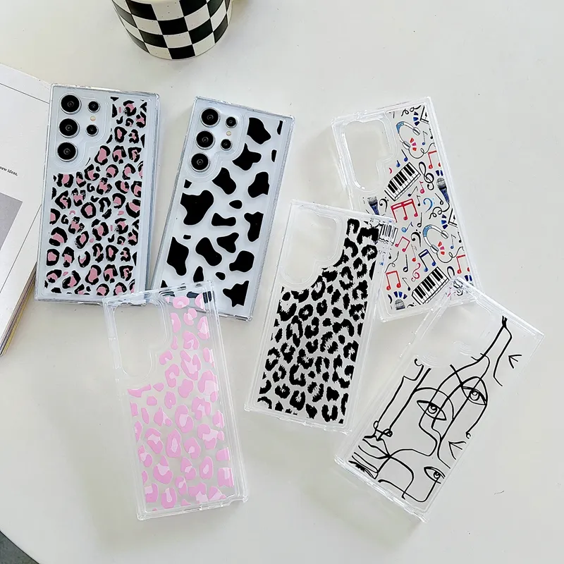 Fashion Leopard Shockproof Cases For Samsung S24 Plus S23 Ultra S22 S21 FE A15 A25 A35 A55 A14 A24 A34 A54 A13 A33 A53 A73 Clear Soft TPU Music Girls Phone Back Cover Coque