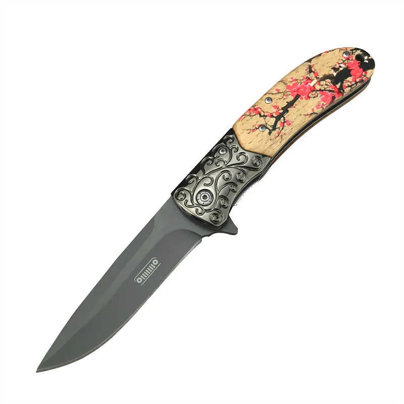 DA157 PLUM OLIVE Trähandtag Taktisk vikbar fickkniv utomhus campingjakt EDC Knivar