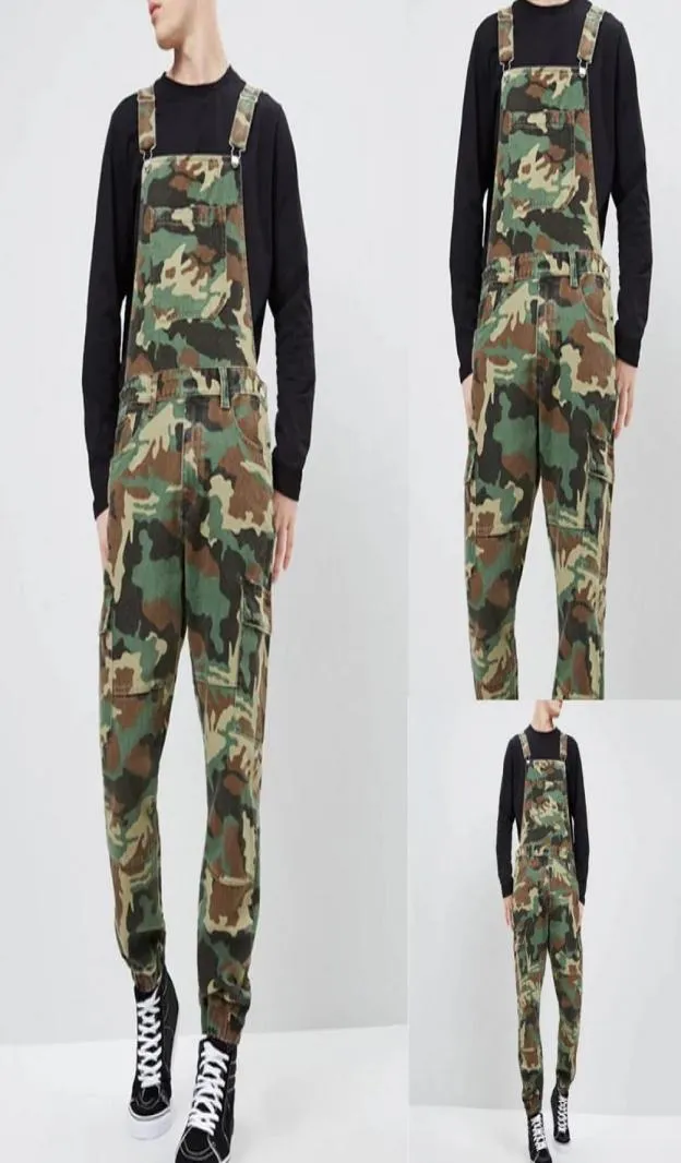 Nouveau Automne Hommes Jeans Mode Slim Fit Cheville Longueur Denim Salopette Salopette Automne Pleine Longueur Camouflage Jarretelles Pantalon7662636