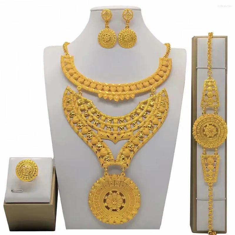 Ketting Oorbellen Set Dubai Voor Vrouwen Bruiloft 24k Vergulde Afrikaanse Sieraden Bruidsmeisje Feestcadeau Bruids