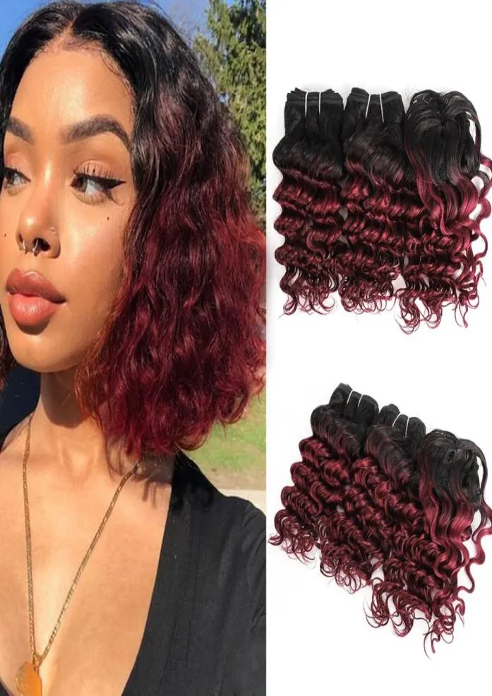 Brazilian Deep Curly Hair Weave Bundles Human Hair bundles Ombre Burgundy 3pcsSet For Full Head 810 Inch Remy Human Hair Extensi9428550