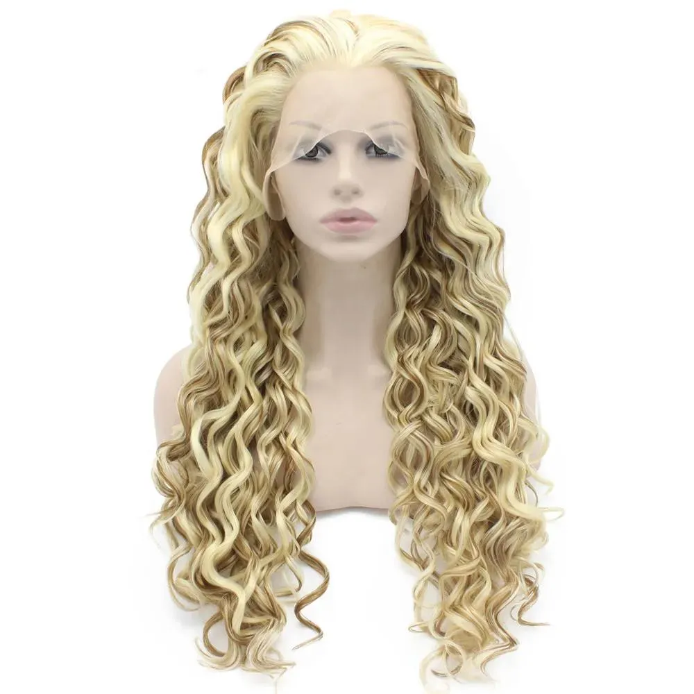 26 "Perruques supplémentaires longues Blondes Blondes Curly Friendly Synthetic Hair Lace Lace Front Wig 932 Wigs