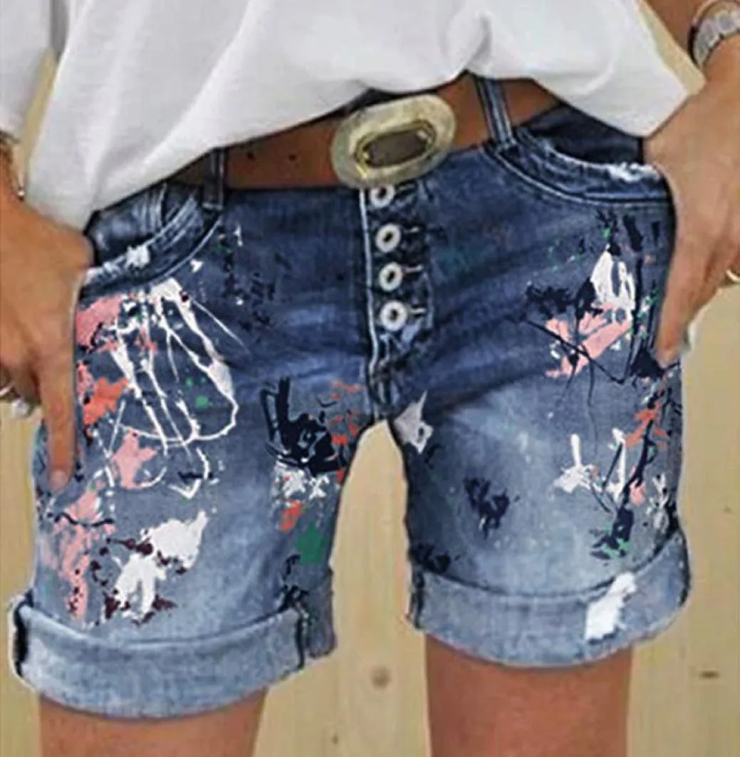 Nya shorts jeans shorts kvinnor blommor denim kort lapp denim kvinnliga mode tidvatten kvinnor multicolor valella7806023