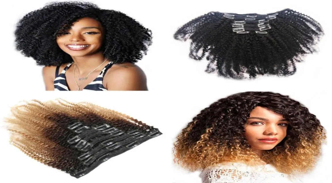 Sprzedaj afro perwersyjne klips w przedłużeniu włosów 4b 4c 120gpc 100 prawdziwe ludzkie włosy Ombre 1B427 Factory Direct9508344