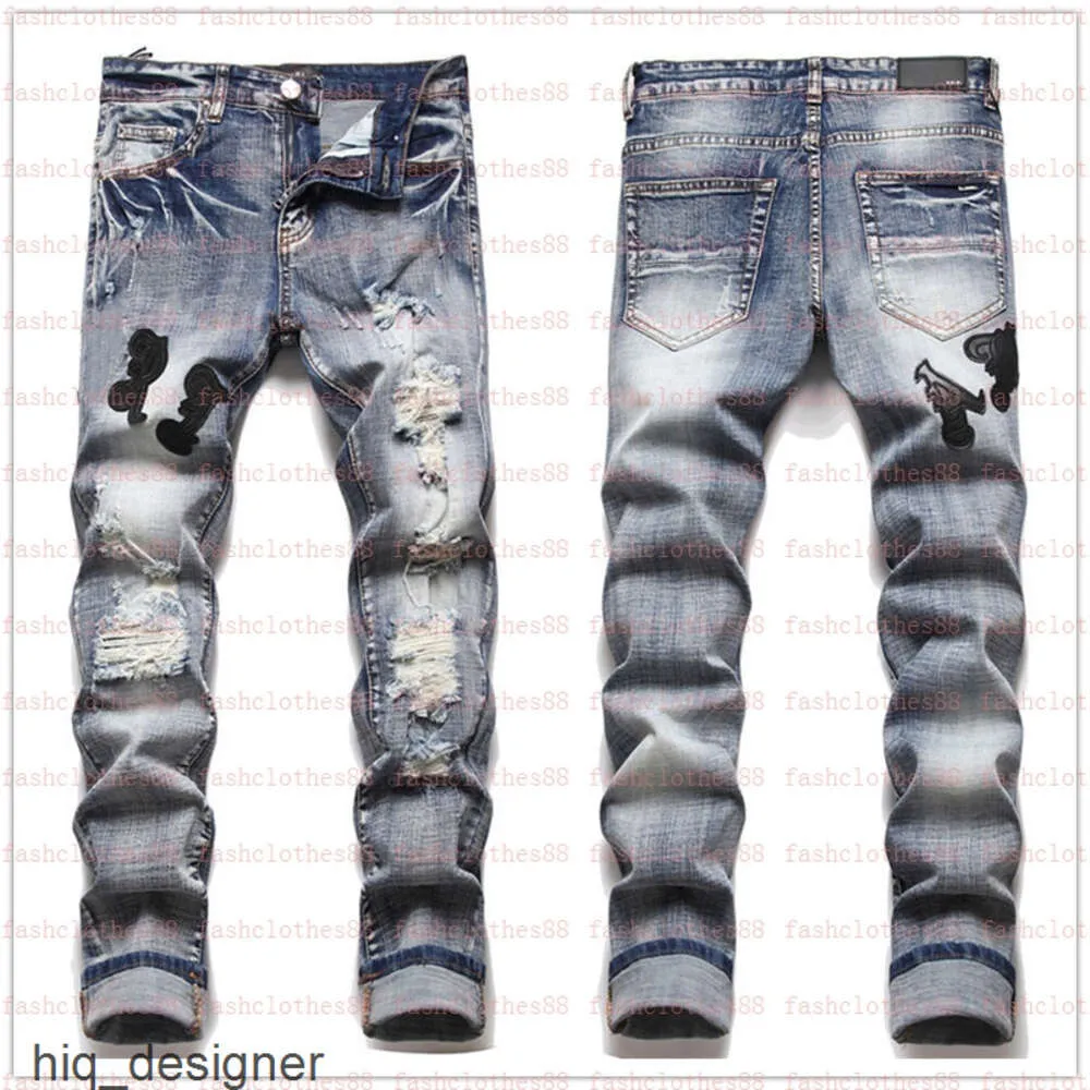 2024 Hot Men Dżines Designer European Jean Hombre Letter Star Men Haftwork Patchwork Risted for Trend Brand Motorcycle Pant Męs Skinny''gg''kxdn