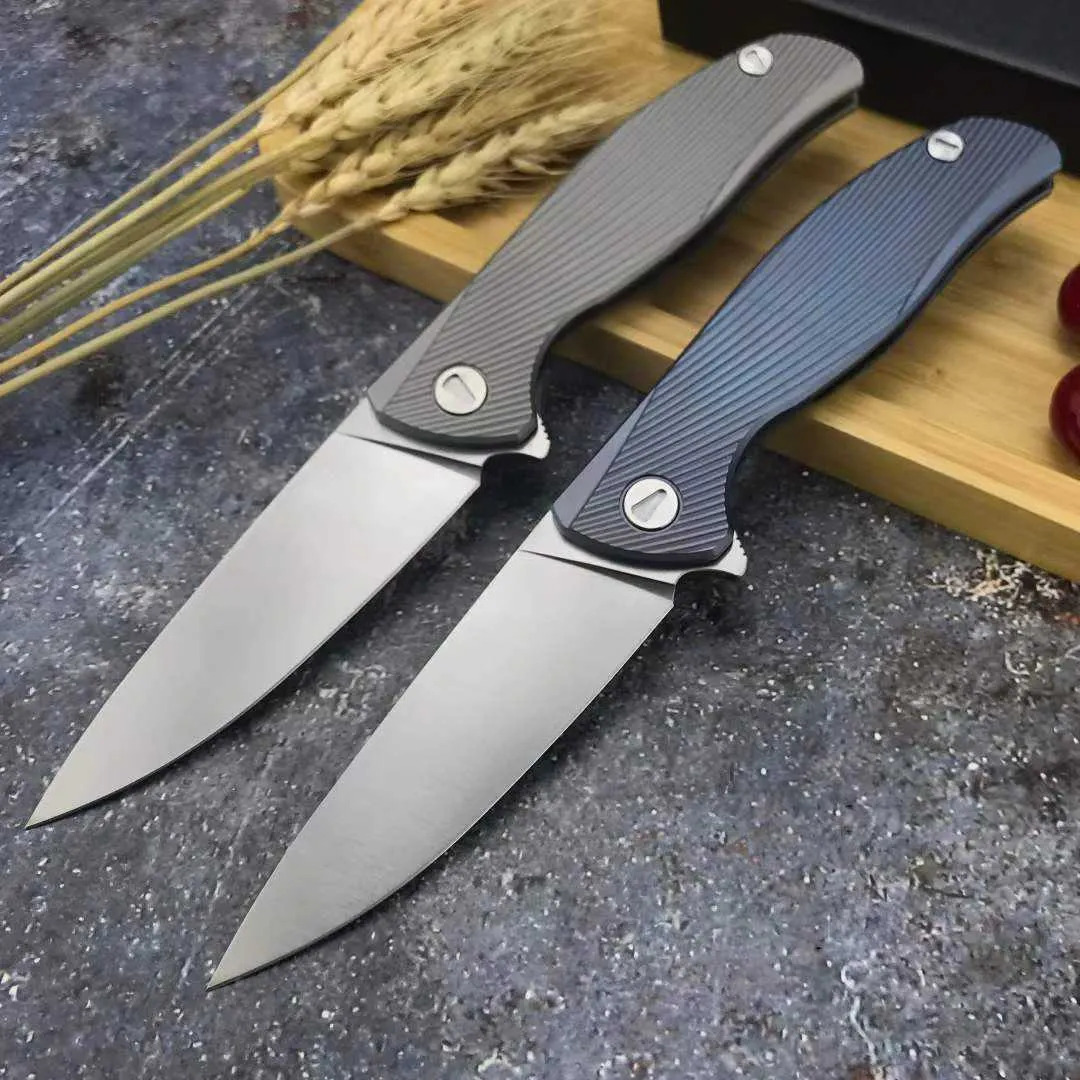 Rodamiento Shirog bolsillo Cuchillos plegables apertura Manual EDC TC4 mango de aleación de titanio con Clip D2 hoja cuchillo aleta de caza herramienta