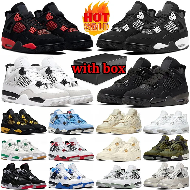 med Box Jumpman 4 basketskor för män kvinnor 4s sneakers militär svart katt röd åska vit oreo universitet blå segel män kvinnor utomhus sporttränare