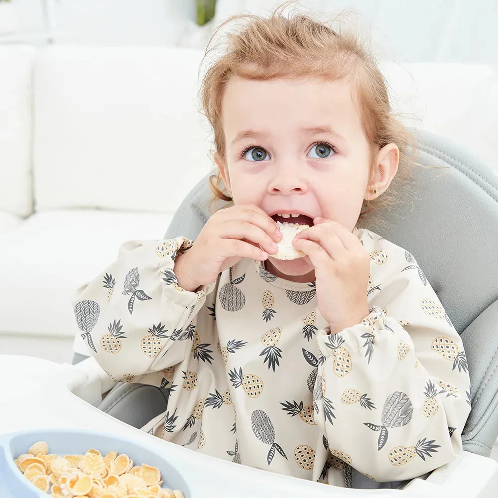 1 - 4 anni Bavaglini per bambini Simpatico cartone animato Manica lunga Bavaglino impermeabile Alimentazione morbida Panno per ruttino Ragazzi Ragazze Disegno Pittura Grembiule Vestiti 240102