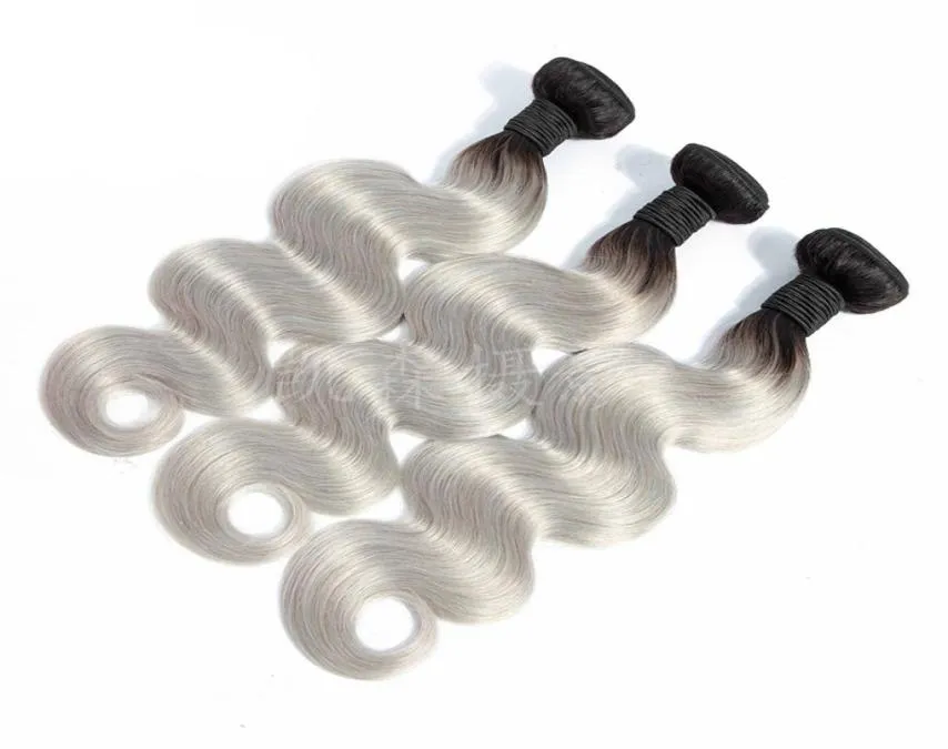 Capelli vergini indiani 1B Grigio 3 pacchi Onda del corpo Capelli umani Doppie trame 1BGrey 1224 pollici 9A Estensioni dei capelli Tre pezzi5897214