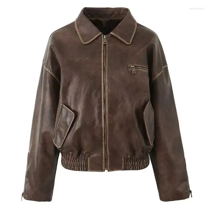 Vestes Femmes Boho Inspiré Brown Veste Femmes À Manches Longues En Cuir Manteau Poches Col Rabattu Automne Hiver Femme 2024