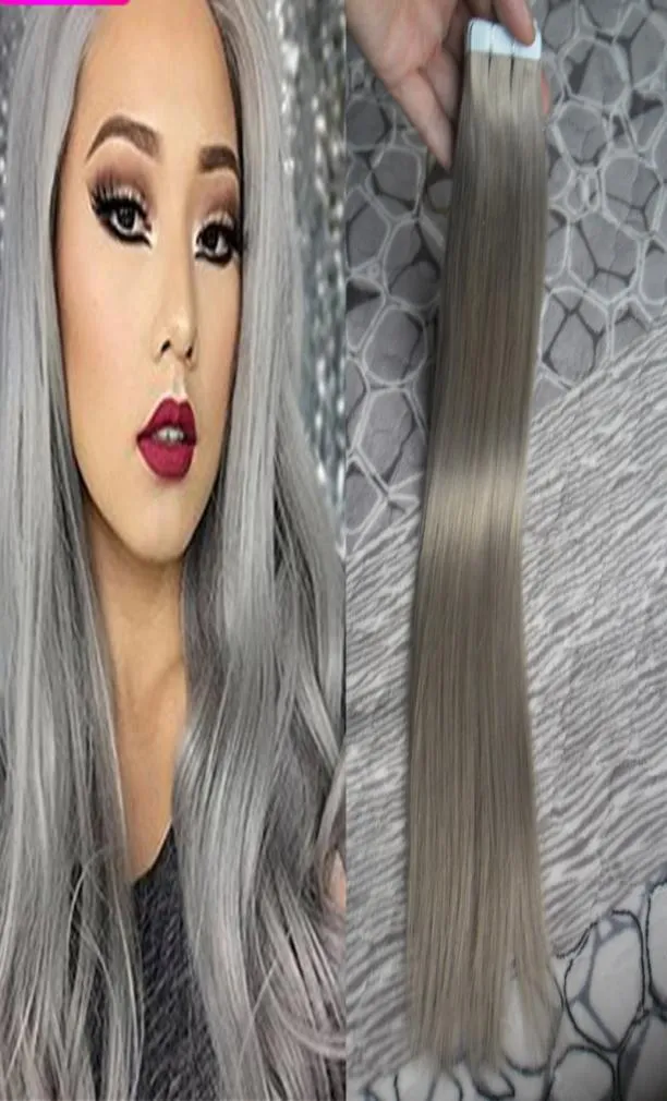 Extensions de cheveux gris argenté sans couture Remy 100g bande dans les Extensions humaines 100g40pcs Pu peau trame bande Extensions de cheveux cheveux Product5800636