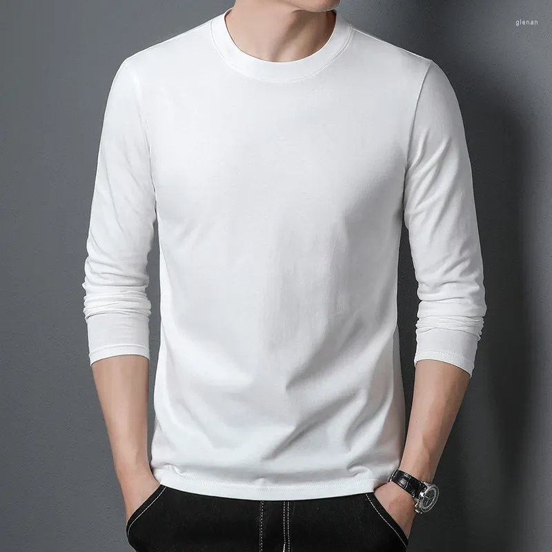 Erkek Tişörtler Erkek Gömlek Düz Renk Uzun Kollu Top Sınıf Mulberry Silk 5.2% Moda Markası 2024 Tasarımcı Lüks Üstler Günlük Mens Giysileri