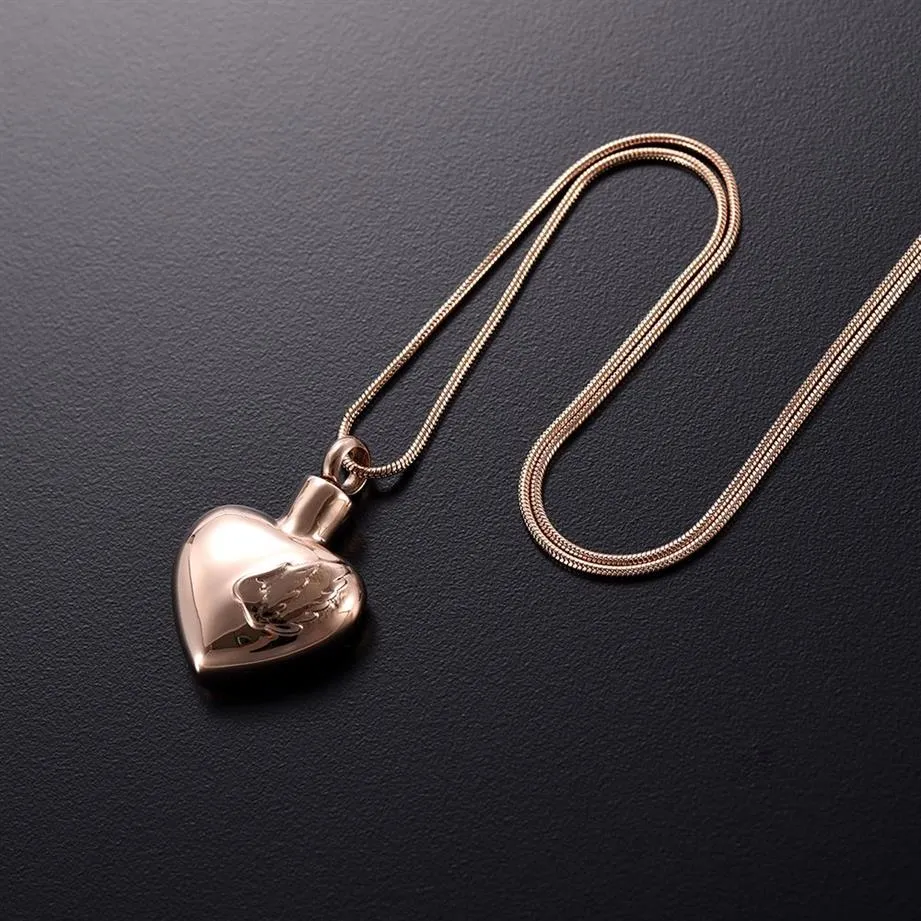 ijd9896 Feather Heart Cremation Urn Pendant Necklace Pet Human Urn Memorial Jewelry Funeral Urn Casket Gold Rose gold Color Jewelr3399