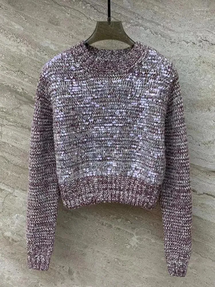 Women's Sweaters Designer Vintage Sequin Short Wool Yarn Sweater Fall/winter Fashion All-in-one Knitted Crew Neck Pullover