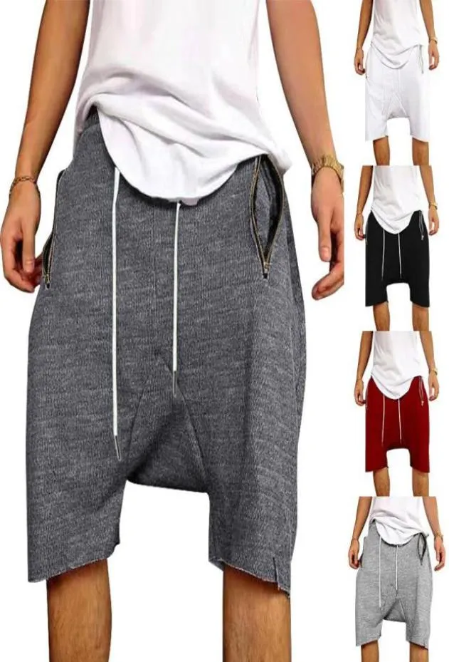 Summer Men039s Drop Crotch Shorts Solid Color Trend Drawstring 5point Basketball Beach Pants Loose Sport Gym Clothing4210696