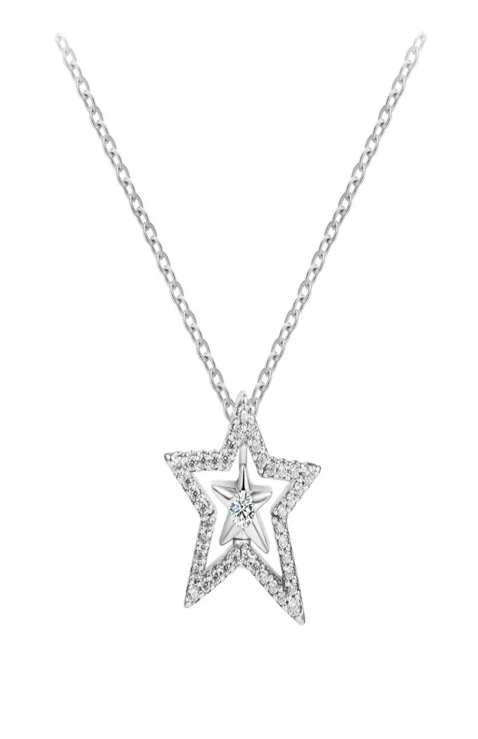 Pave Sismmetric Star Collier Necklace Pendant Original 925 Silver Chain Woman DIY Party Make1968979