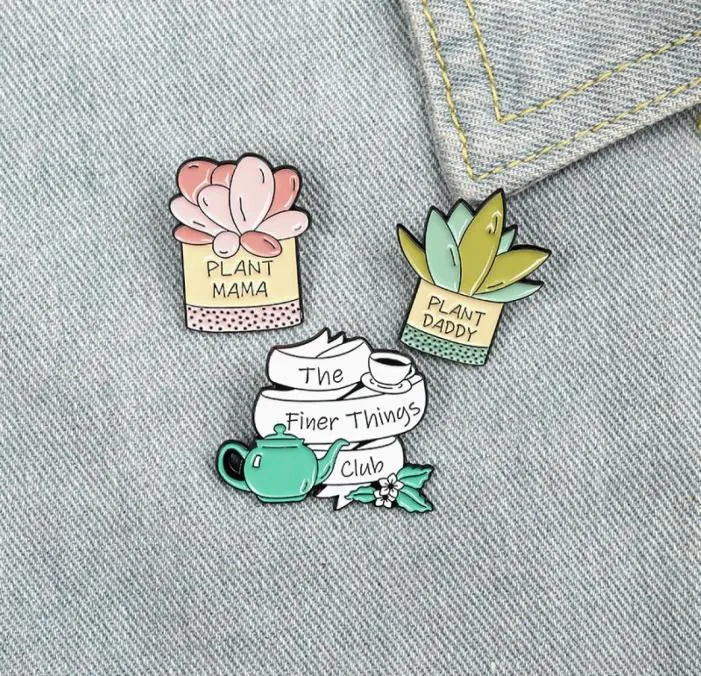 Dessin animé créatif mignon personnage plantes émail broches rose vert théière papa maman Cactus broches cadeau pour ami épinglettes vêtements 4569454