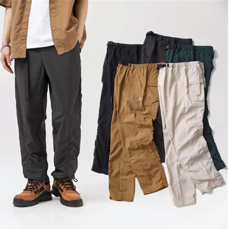 Calças masculinas murchas estilo japonês multicolor sólido plissado ao ar livre de secagem rápida casual moda calças retas homem