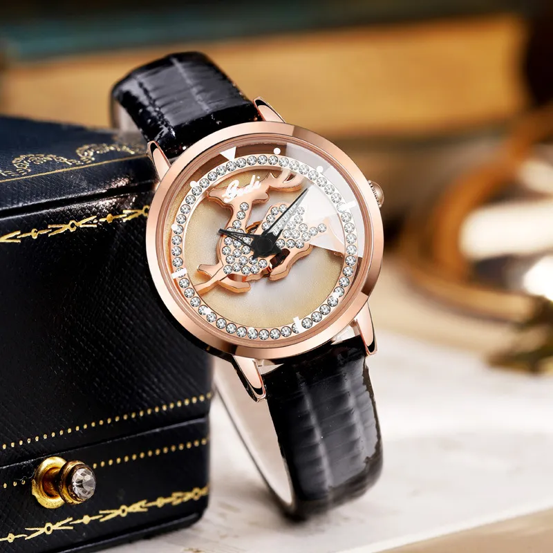 Dames Luxe Simple Rotary Deer heeft je high fashion gevoel stalen quartz horloge montre de luxe geschenken A64