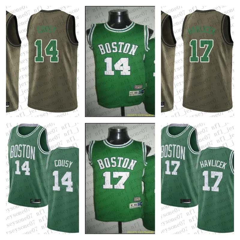 Personalizado Mens Mulheres Juventude Crianças Boston''Celtics''14 Bob''Cousy 17 John''Havlicek Camo Preto Azul Branco Basquete Retro Jersey