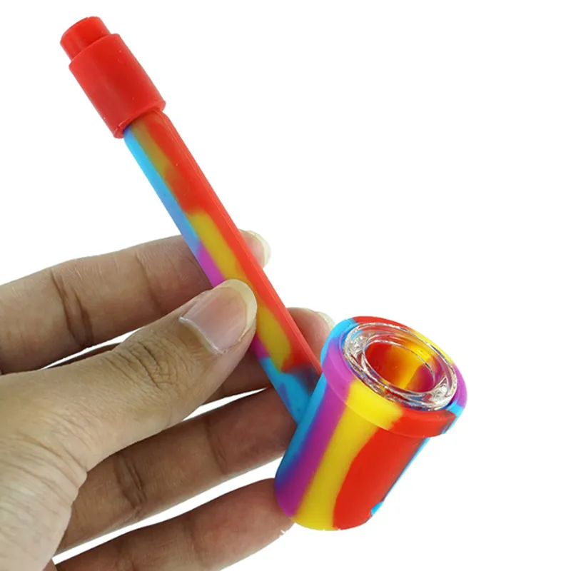 10cm spoon shape silicone pipe with glass bowl food grade for tobacco dry herb oil burner pipes smoking hand pipe