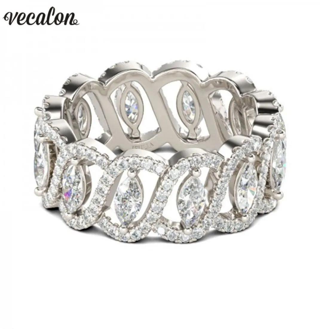 Vecalon Sexy Promise Flower Ring 925 sterling silver 5A Zircon Cz Fidanzamento Wedding Band anelli per donna uomo Gioielli Gift5656208