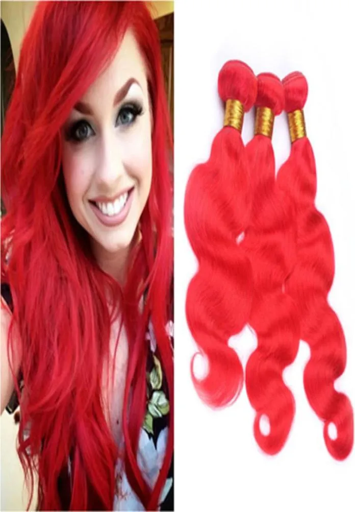 Virgem Brasileiro Brilhante Vermelho Cabelo Humano Tece Onda Corporal Vermelho Colorido Cabelo Virgem Weave Bundles 3 Pçs / Lote Corpo Ondulado Dupla Trama Exte9321953