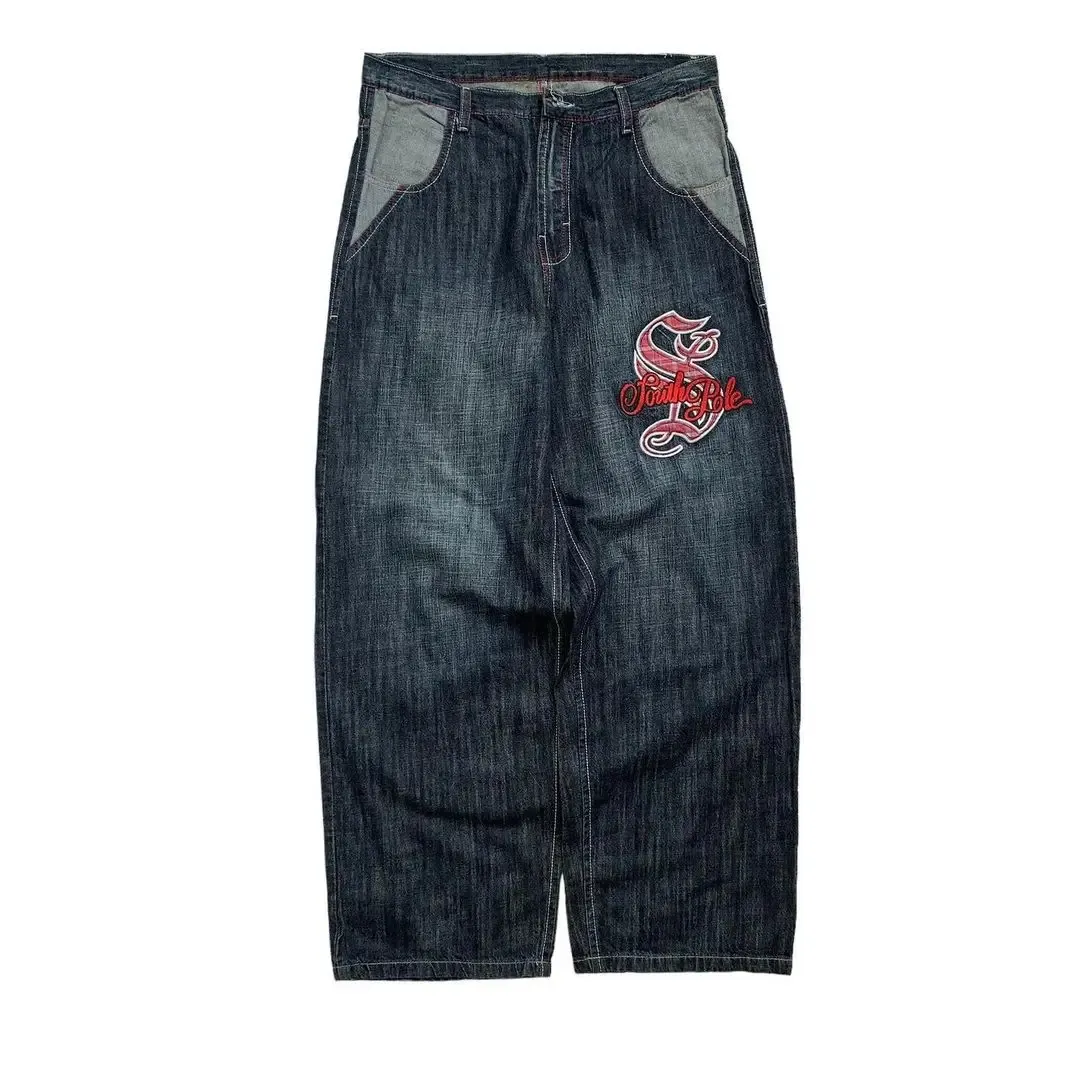 Мужские и женские уличные хип-хоп ретро большие джинсы с вышивкой буквами Y2K Мешковатые джинсы Джинсовые готические широкие прямые брюки 231229