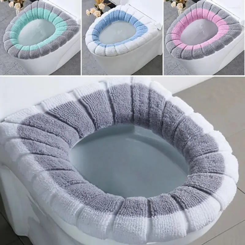 トイレシートカバー1PCSバスルームカバーマット洗濯可能な暖かいクッションハンドル厚い柔らかい編みのクローズパッド