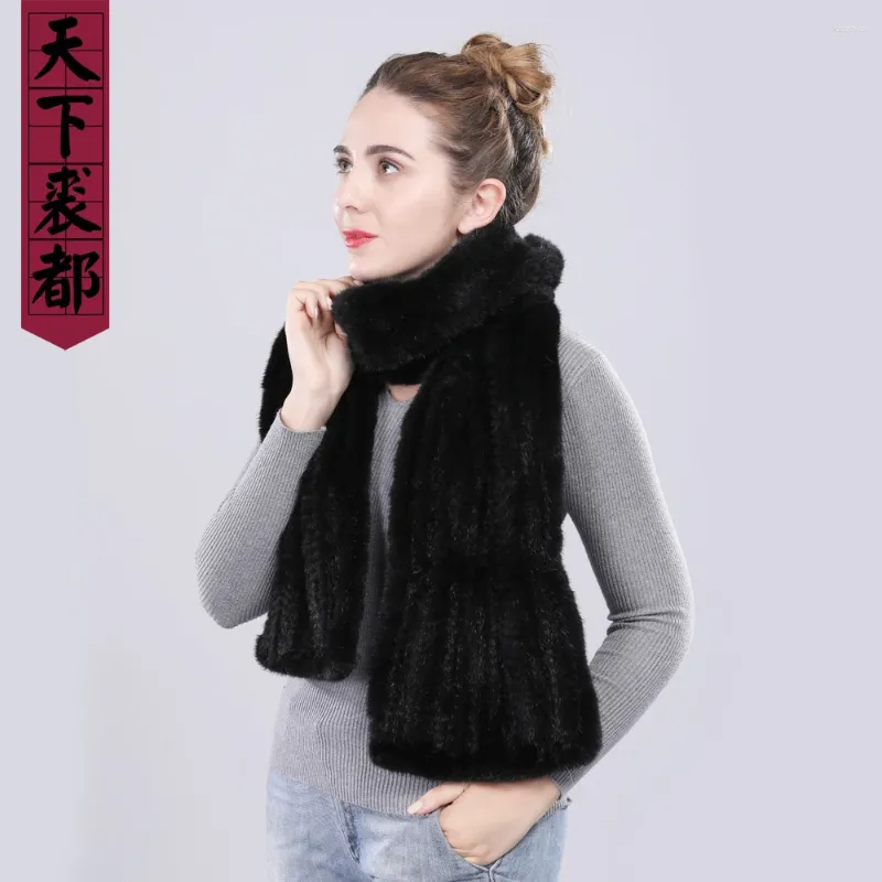 Scarves Top Quality Real Scarf Shawl Winter Women Thick Warm Natural Lady Hand Knitted Muffler