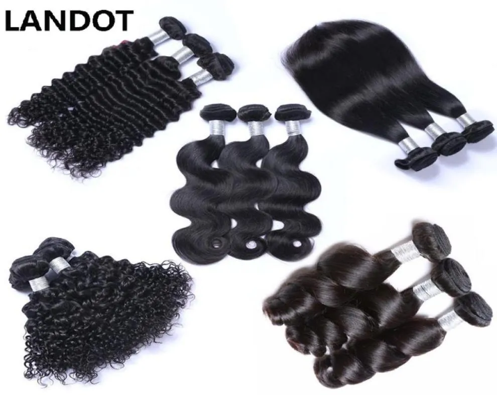 Landot Peruvian Malezyjskie Indian Brazylijskie dziewicze ludzkie włosy Weves 345 Bundles Body Wave Prosto luźne głębokie perwersyjne Remy H231796264