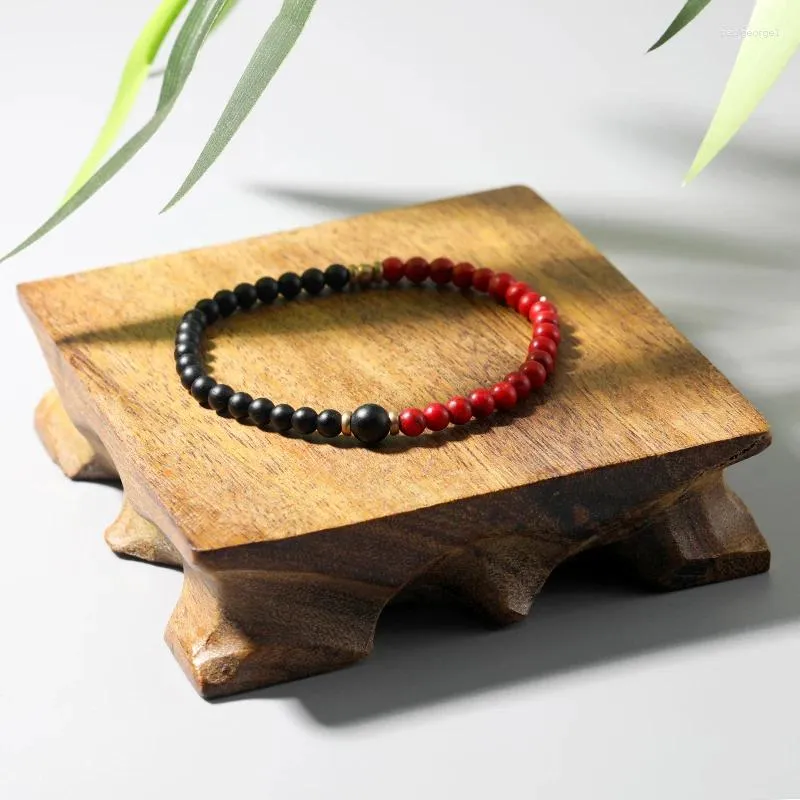 Strand Oaiite 4mm Natural Stone Frosted Black Agate Bracelet 남자 레드 청록색 수제 탄성 여성 휴가 선물