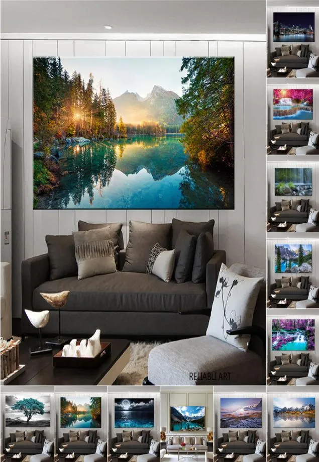 Nature Scenery Wall Art Home Decor Landscape Natural Canvas Paintings Lake Tree Posters Prints Picture For Living Room Decor9611180