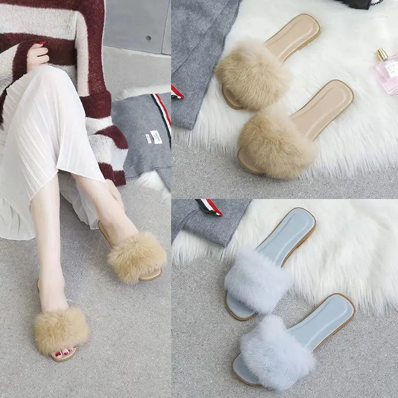 Slippers Shoes For Women 2024 Jelly Sandals Rubber Fluffy Woman Green Fuzzy Furry Summer Flat Slides Comfortable And Elegan W Y