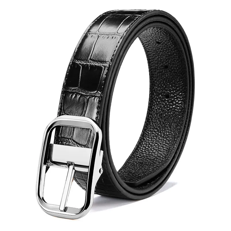 Modedesigner bälte män kvinnor bälten äkta läder män nål spänne nyhet gyllene silver krokodil mönstrad cowskin man midjeband