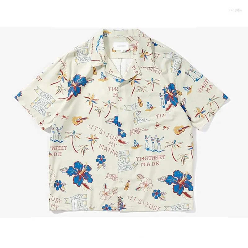 Erkekler Sıradan Gömlek Tembel Çiçek Baskı Hawaii Kısa Kollu Gömlek Erkekler için Modaya uygun yaz plajı ropa giyim