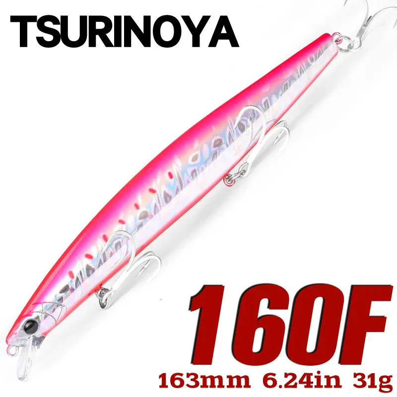 Tsurinoya 160f flutuante minnow isca de pesca stinger 163mm 31g fundição longa artificial robalo água salgada grandes iscas duras 240102