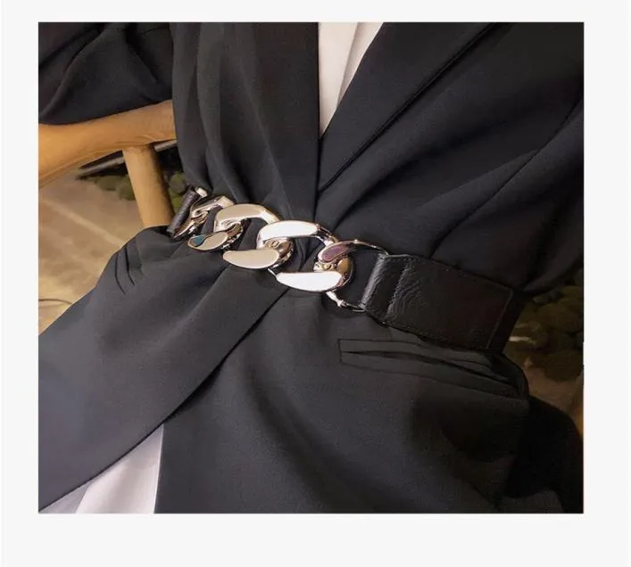 Women Belt Fashion Luxury Female Gold Silver Chain Elastic Belt Dress Accessories Ladies Stretch Midjeband Midjeband3202484