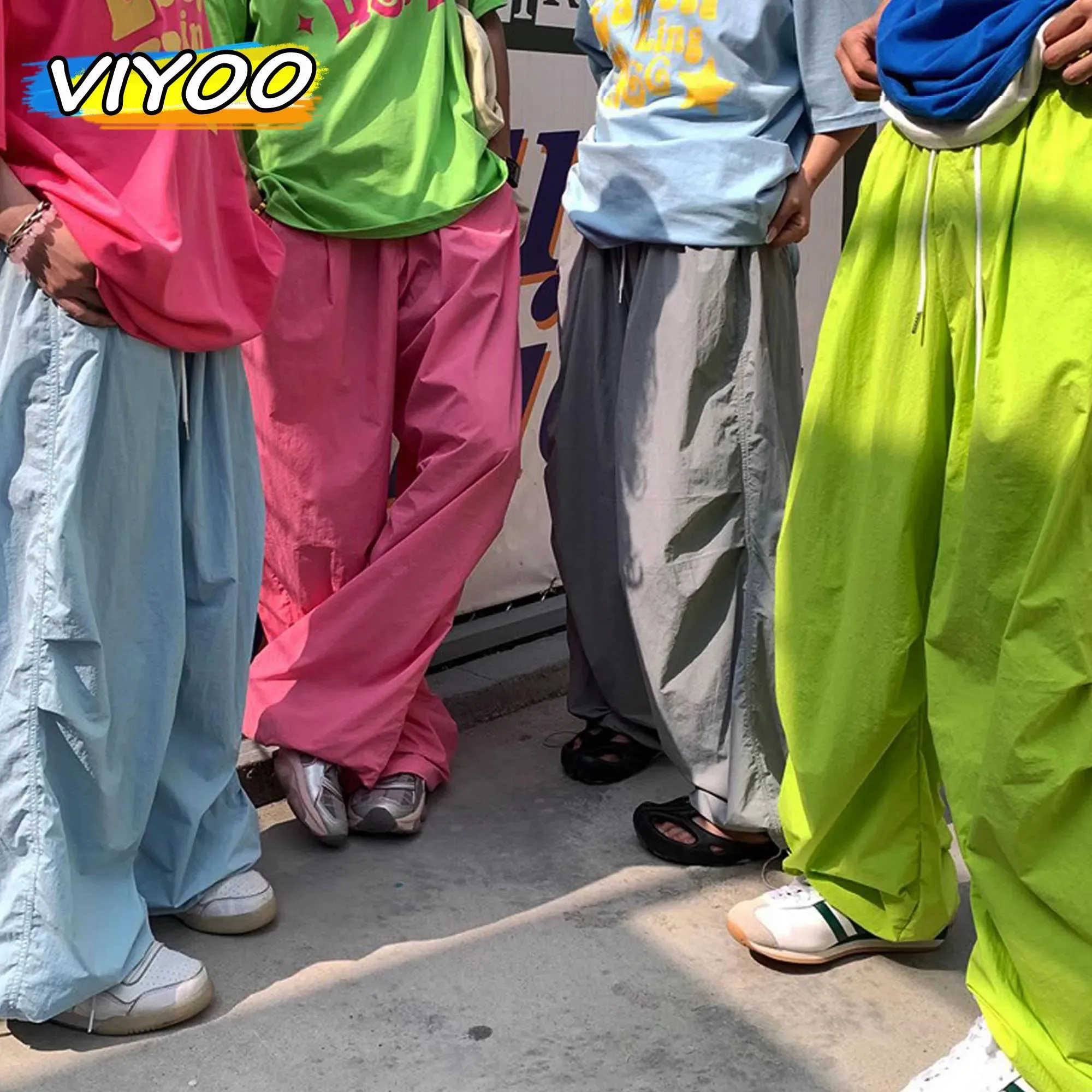 Robes Hommes surdimensionné 5XL vert rose séchage rapide décontracté large pantalon vêtements d'été glace soie Harajuku Cargo pantalon Nylons pantalon pour hommes