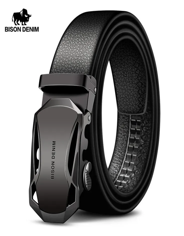 Bison Denim Men039S Belt Cow Leather Belts Brand Fashion Automatisk Buckle Black äkta för män 34 cm bredd N71314 2204029186279