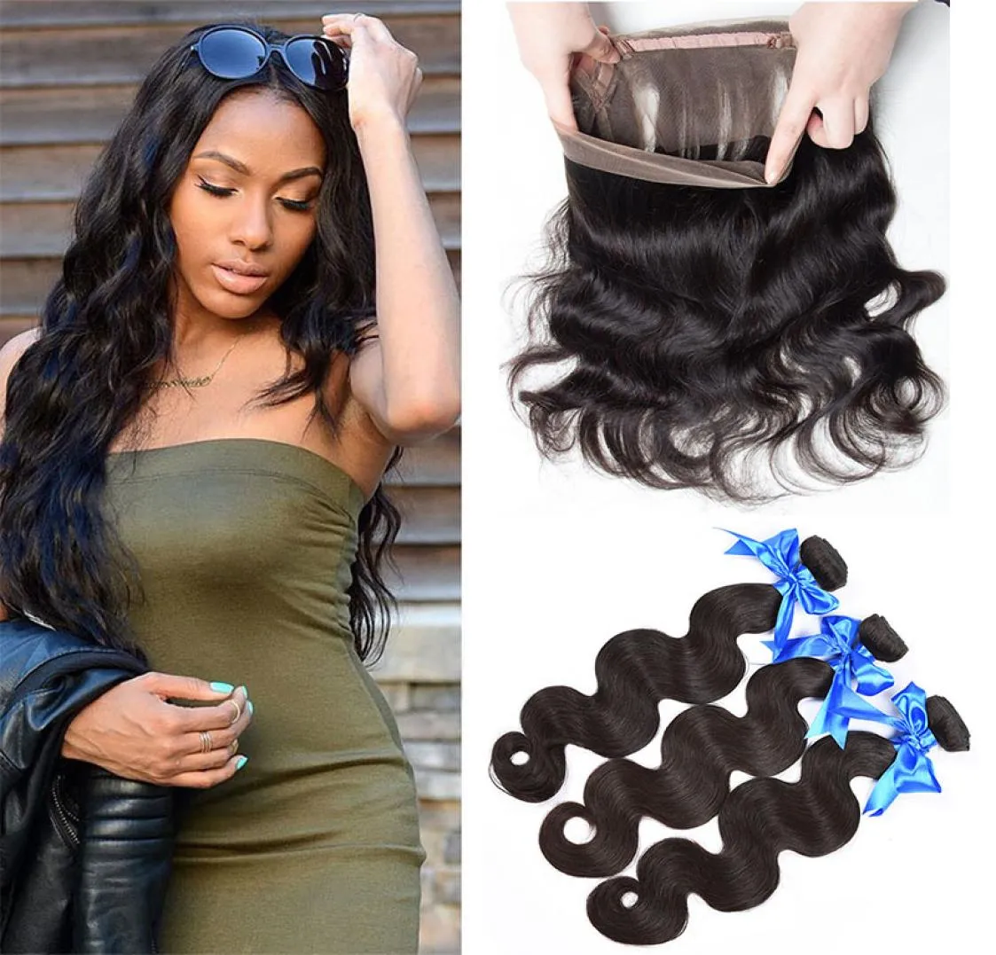 Brazilian Body Wave 360 Lace Frontal Closure With Bundles Unprocessed Remy Human Hair Weaves Extensions Deals With Frontal9773740