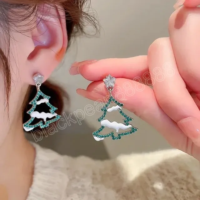 Boucles d'oreilles arbre de noël en cristal Zircon pour femmes, bijoux de fête en strass brillant